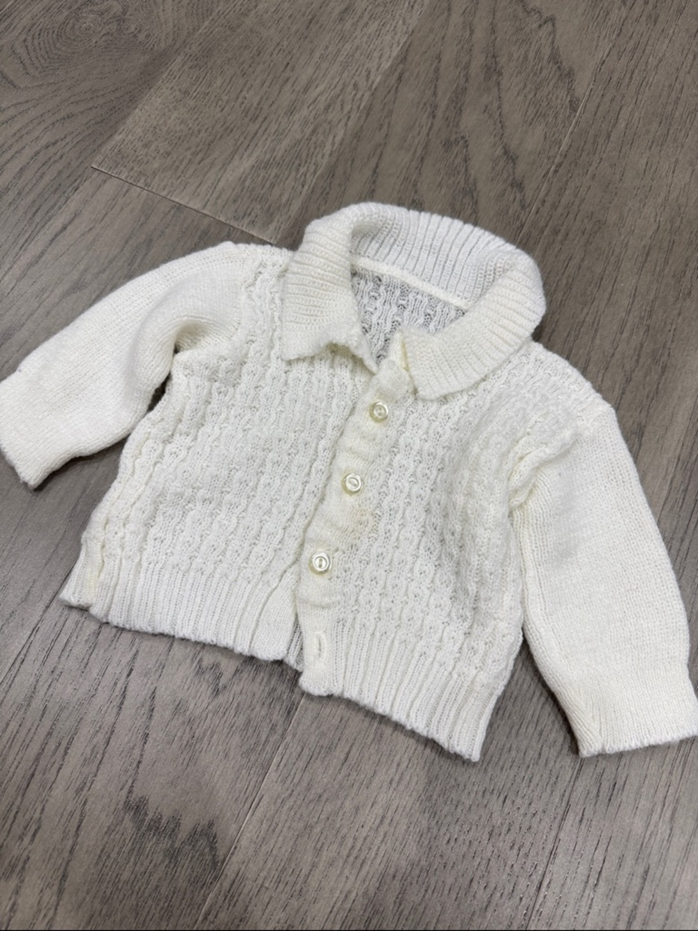 Vintage 90s Cozy White Knit Baby Cardigan